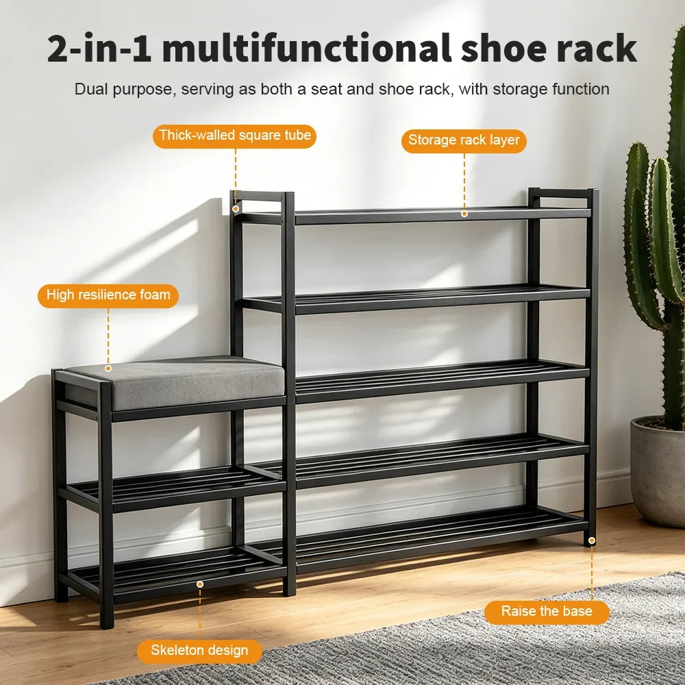 Multi-Tier Shoe Rack Metal Shoes Cabinet Stool Boot Organiser Bench Seat Storage