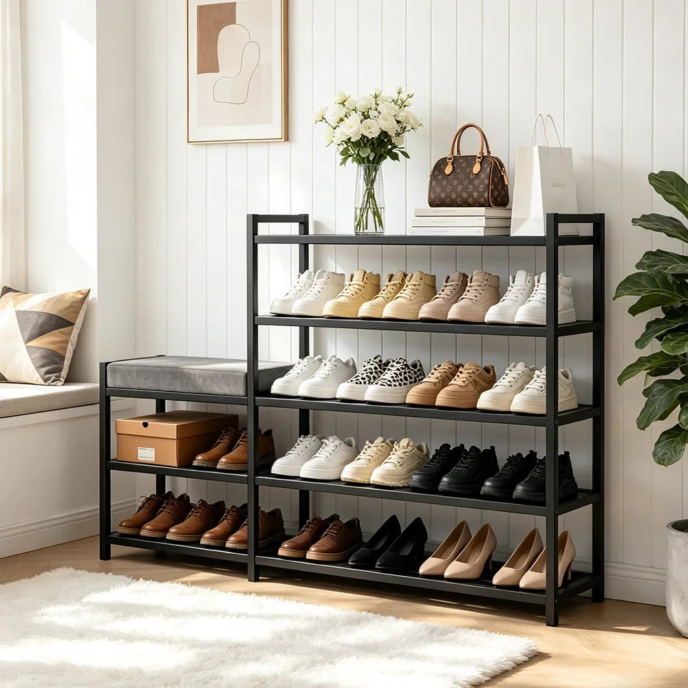 Multi-Tier Shoe Rack Metal Shoes Cabinet Stool Boot Organiser Bench Seat Storage