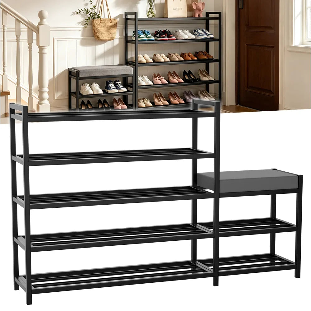 Multi-Tier Shoe Rack Metal Shoes Cabinet Stool Boot Organiser Bench Seat Storage