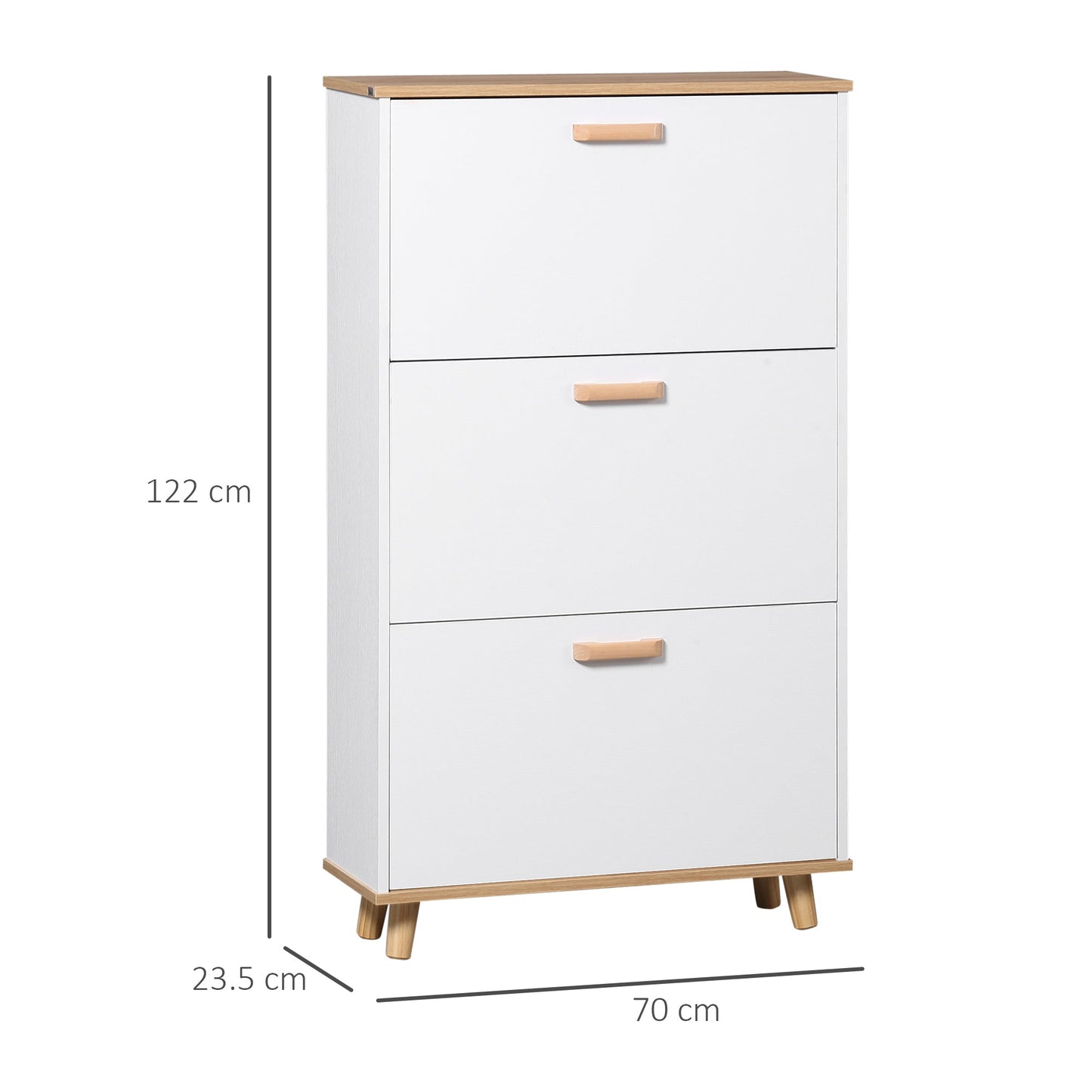 Narrow Shoe Cabinet Storage Rack - 3 Flip Drawers, 12 Pair Shoes Organiser White