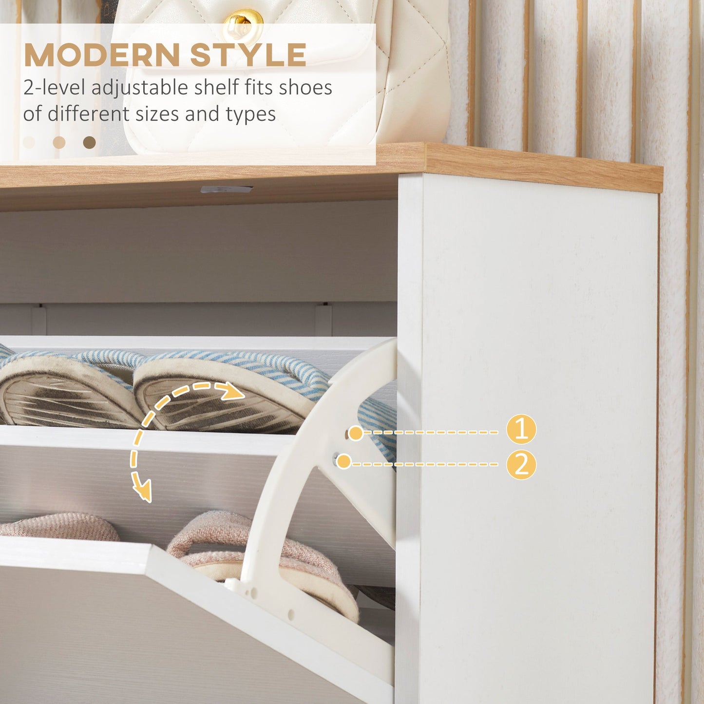 Narrow Shoe Cabinet Storage Rack - 3 Flip Drawers, 12 Pair Shoes Organiser White