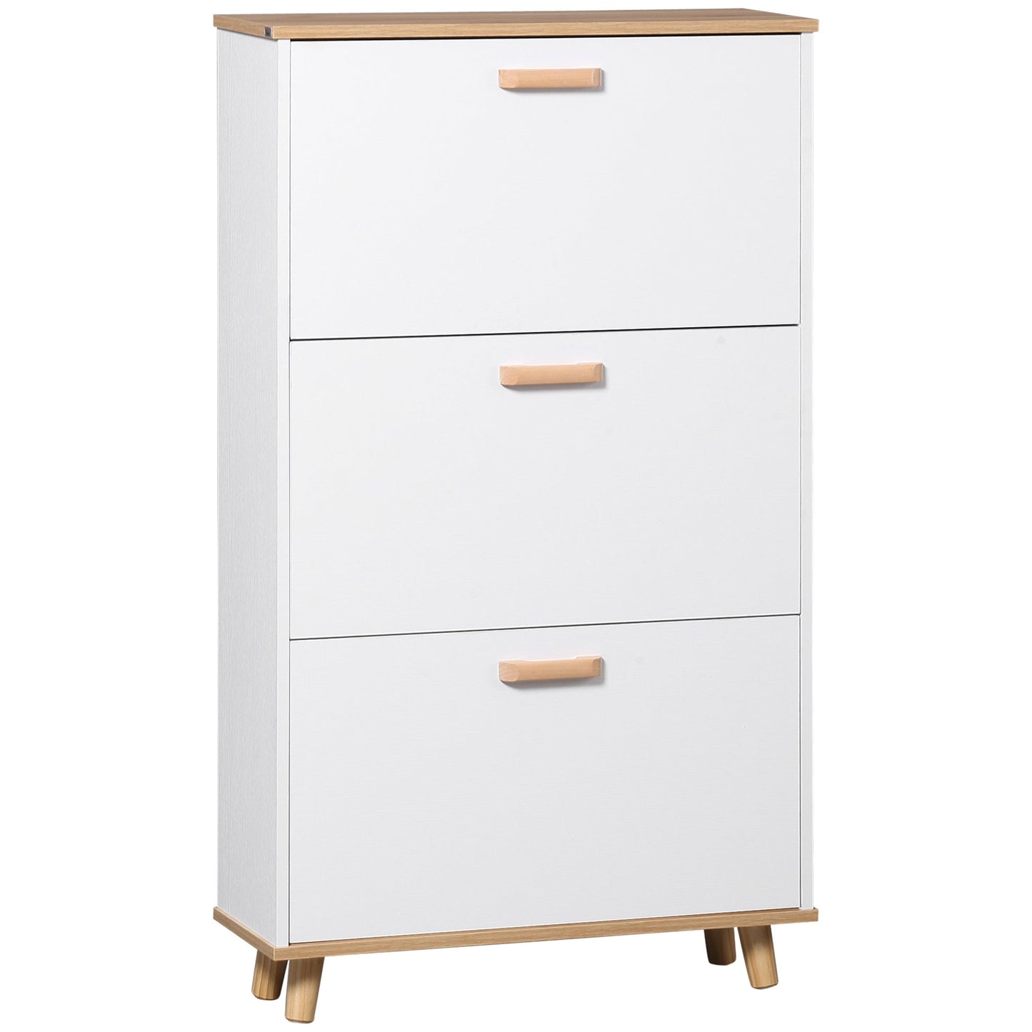 Narrow Shoe Cabinet Storage Rack - 3 Flip Drawers, 12 Pair Shoes Organiser White