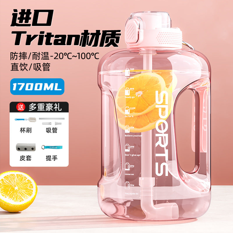 Large Capacity Water Bottle with Straw & Handle | Food Grade PC & Tritan | 1000ml–3800ml