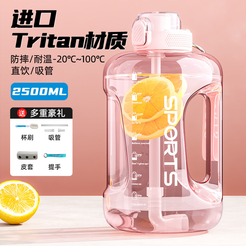 Large Capacity Water Bottle with Straw & Handle | Food Grade PC & Tritan | 1000ml–3800ml