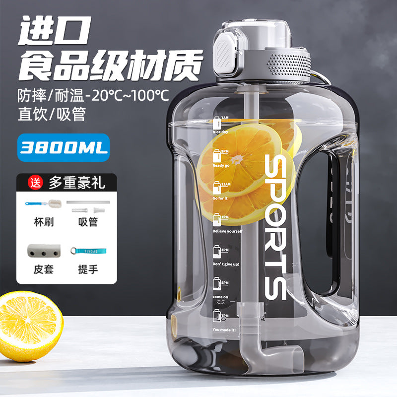 Large Capacity Water Bottle with Straw & Handle | Food Grade PC & Tritan | 1000ml–3800ml