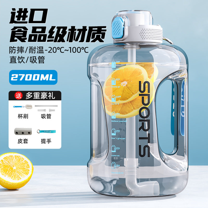 Large Capacity Water Bottle with Straw & Handle | Food Grade PC & Tritan | 1000ml–3800ml