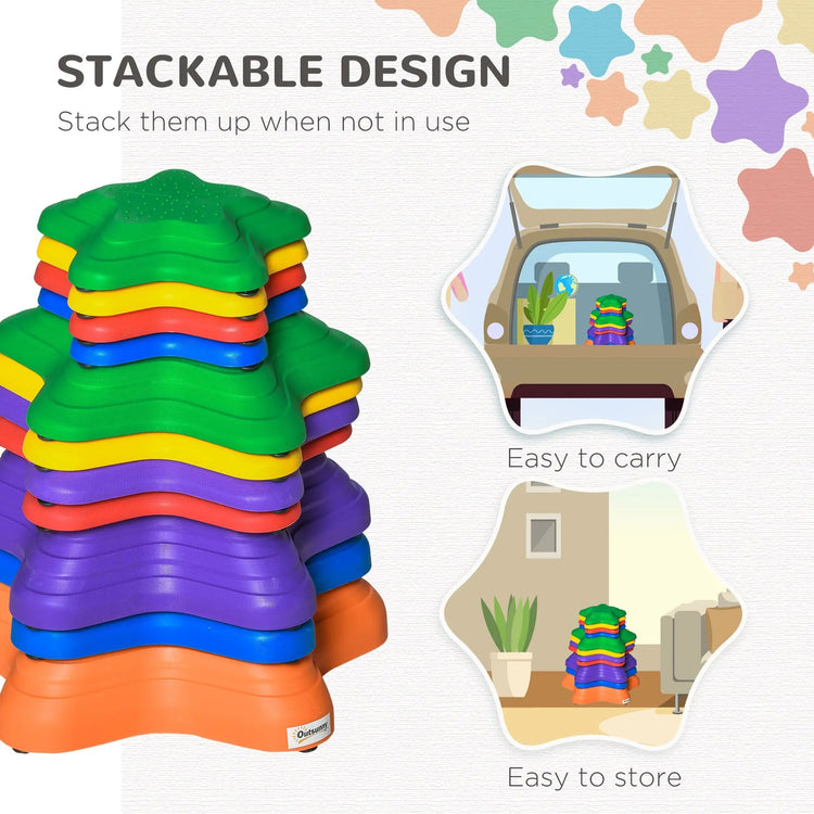 Outsunny 11-Piece Balance Stepping Stones for Kids Starfish Style Non-slip Obstacle Course Stackable Balance Blocks Garden Toys Encourage Toddler Balance Indoor Outdoor - Multicoloured