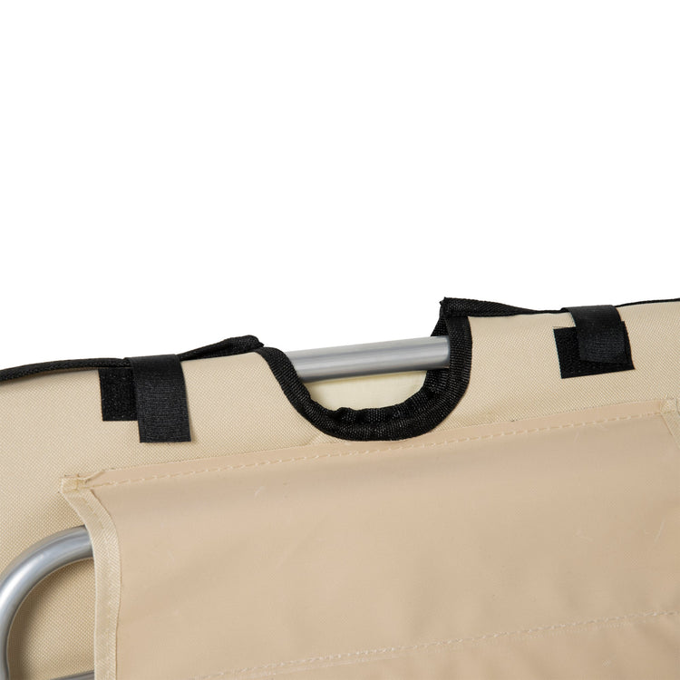Outsunny Set of 2 Foldable Garden Beach Chair Mat Lightweight Outdoor Sun Lounger Seats Adjustable Back Metal Frame PE Fabric Head Pillow w/ Carry Bag, Beige