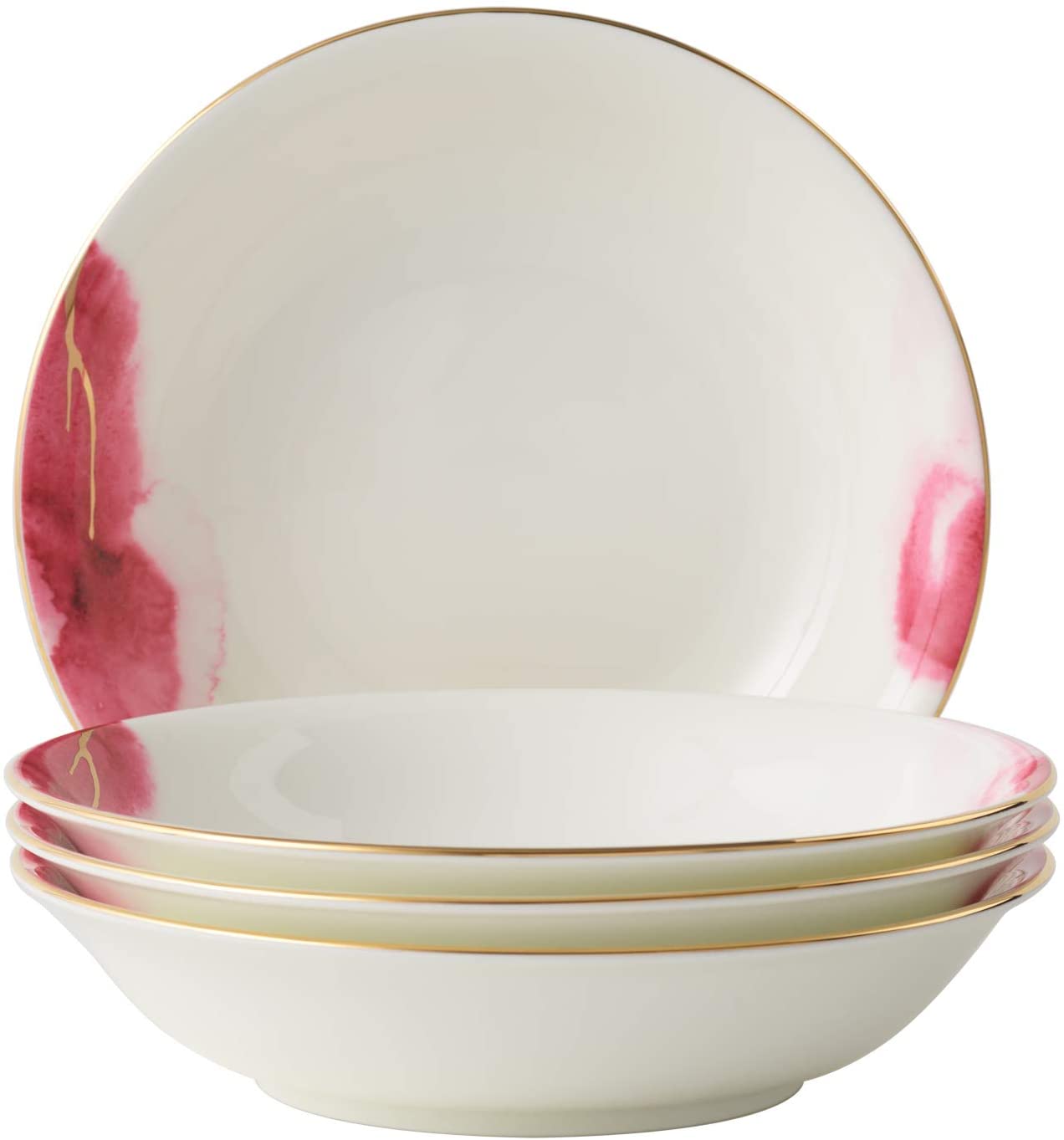 Pasta Bowl Deep Plates Set for 4 Watercolour with Gold Banding Premium Porcelain