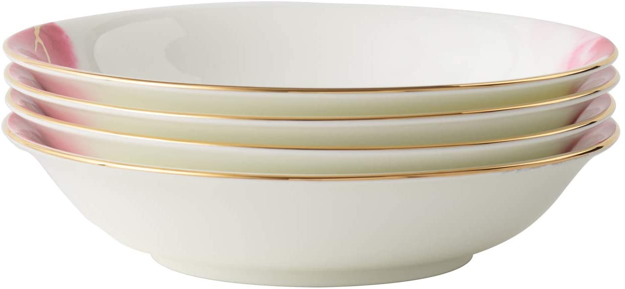 Pasta Bowl Deep Plates Set for 4 Watercolour with Gold Banding Premium Porcelain
