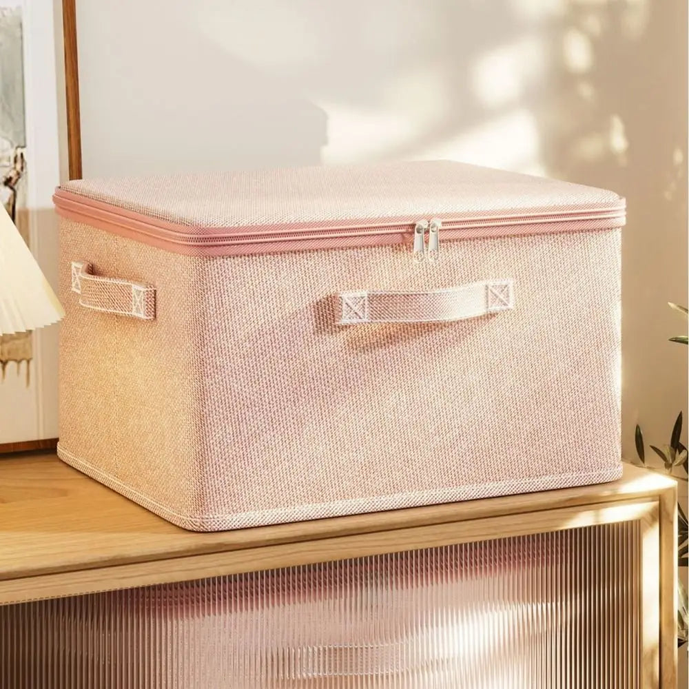 Pink Clothes Storage Box Large Capacity Foldable Quilt Storage Bag Boxes Handle