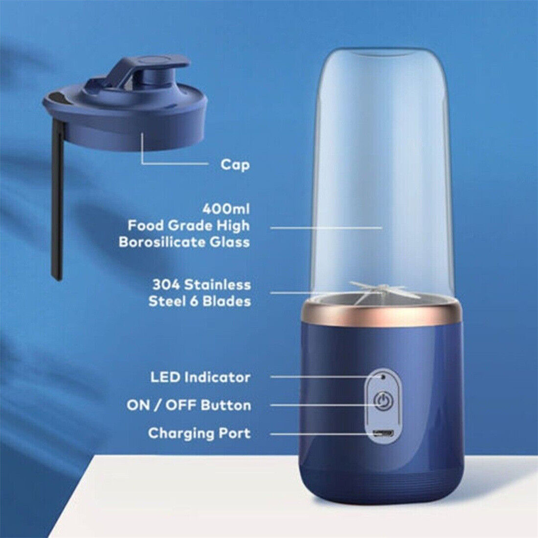 Portable Mini Blender 300ml USB Rechargeable Smoothie Juicer Juice Maker