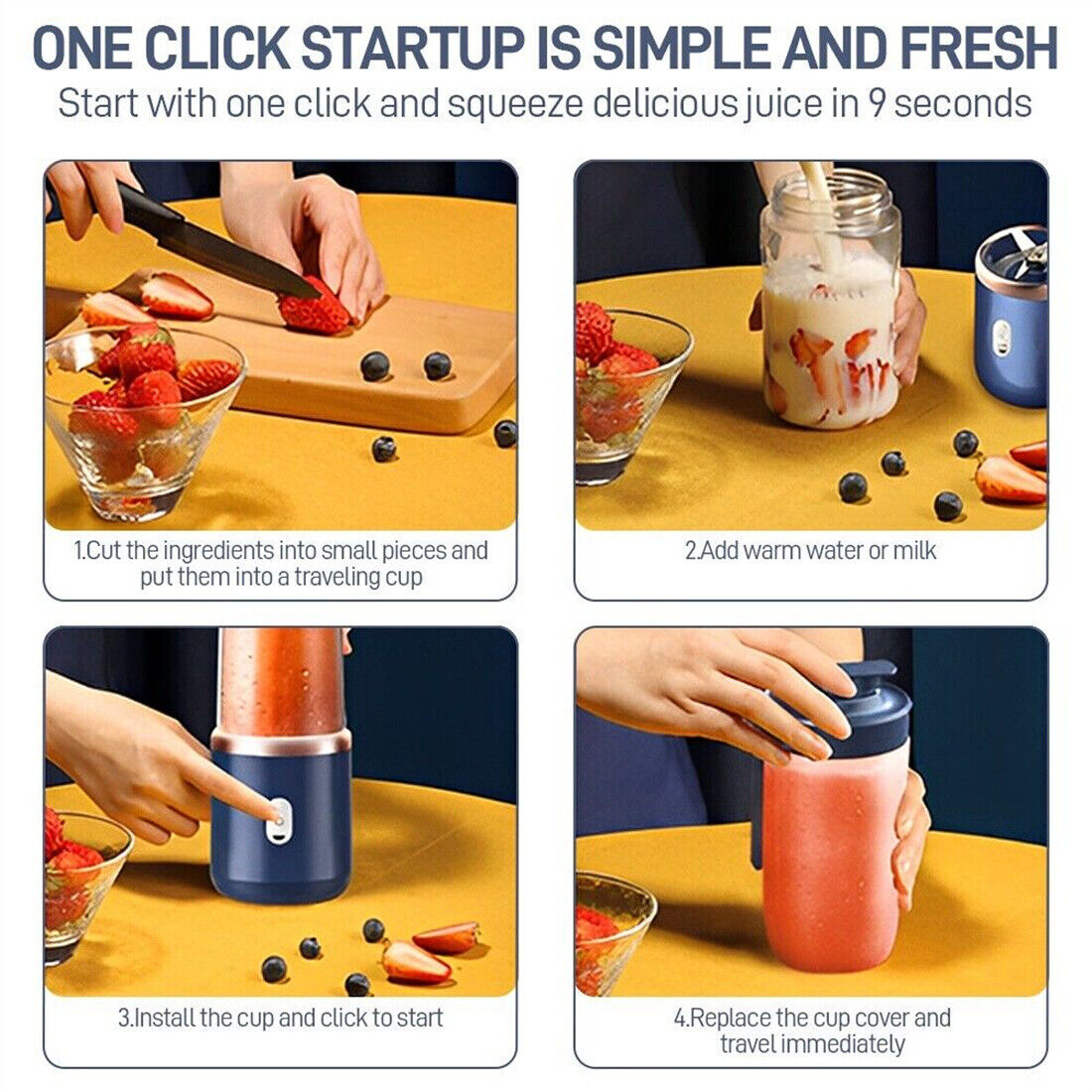 Portable Mini Blender 300ml USB Rechargeable Smoothie Juicer Juice Maker