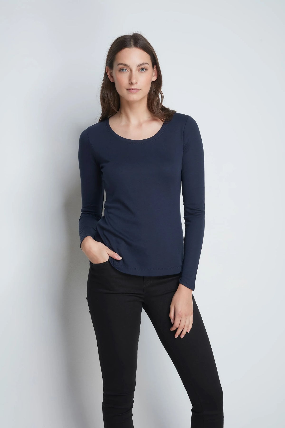 Long Sleeve Cotton Modal Scoop Neck T-Shirt