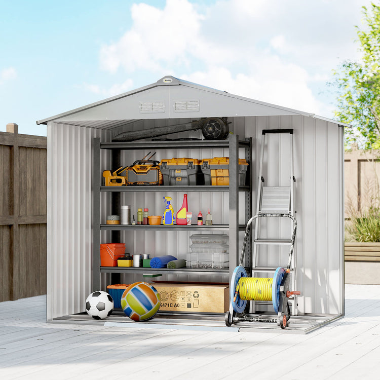 Outsunny 7 x 4ft Lockable Metal Garden Tool Storage Shed Storage - Light Grey