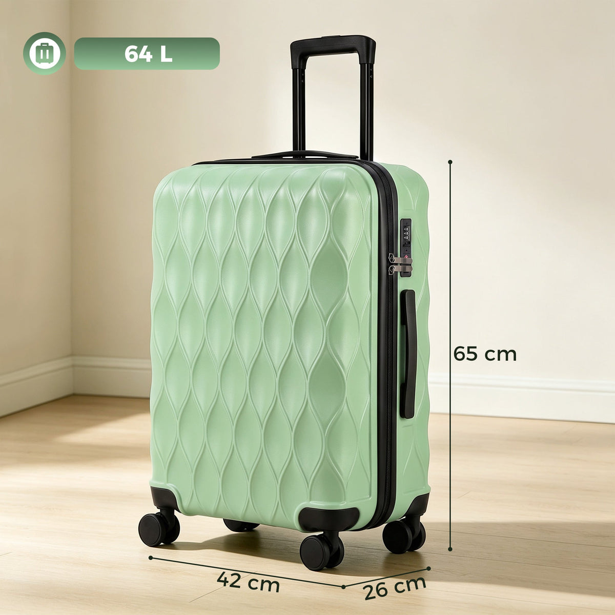 HOMCOM 24Inch Suitcase, ABS Hard Shell Checked Luggage with TSA Lock, Spinner Wheels, Telescopic Handle, Green