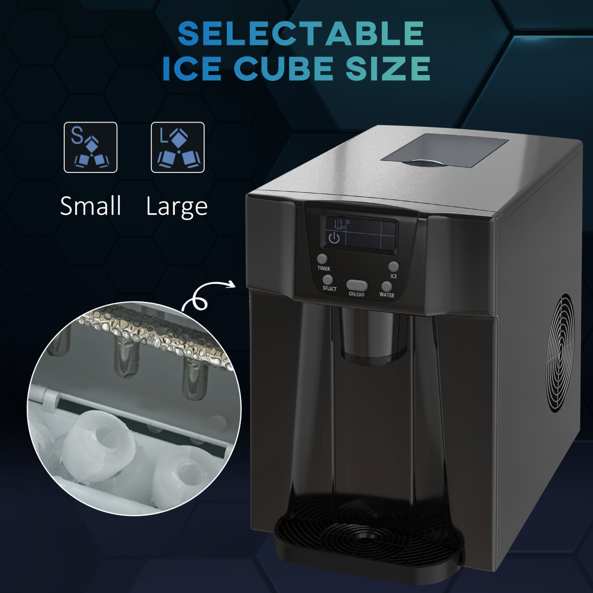HOMCOM Ice Maker Machine and Water Dispenser No Plumbing Required Black