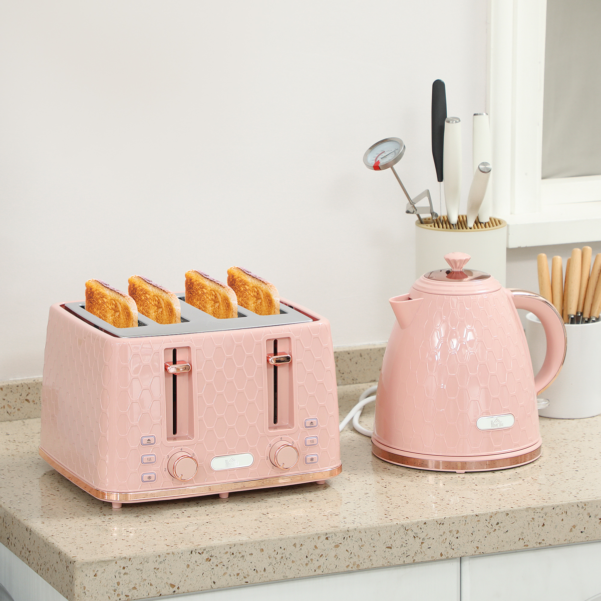 HOMCOM 1.7L Kettle and Toaster Set with Defrost Reheat and Crumb Tray