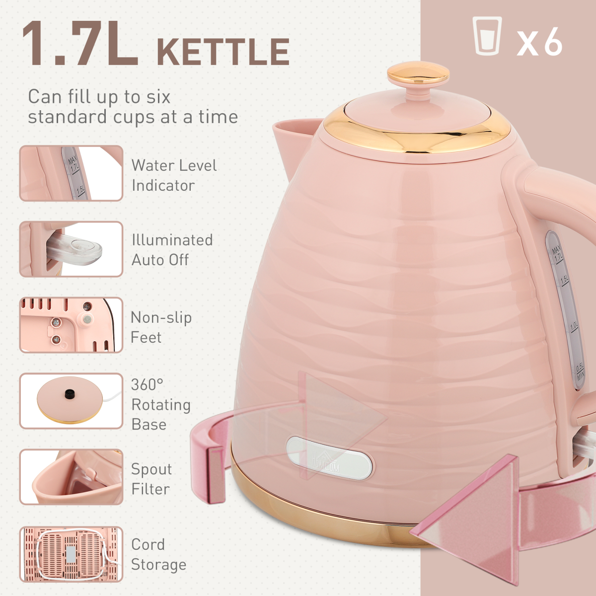 HOMCOM Kettle and Toaster Set 1.7L Kettle & 4 Slice Toaster