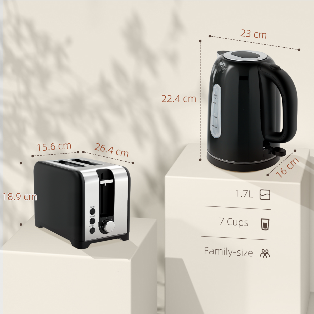 HOMCOM Rapid Boil Jug Kettle and Toaster Set