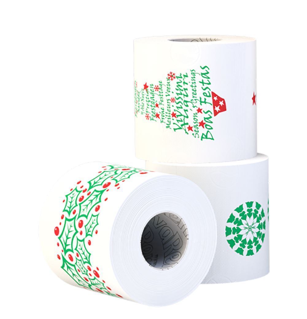 Renova 9 / 18 / 27 / 36 / 45 White Print 2 Ply Xmas Toilet Tissue Rolls