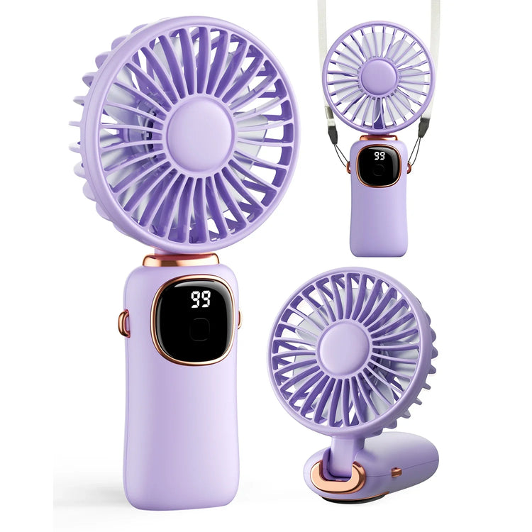 coldsky Portable Handheld Fan 4000mAh Battery Operated Fan 5 Speed with LED Display Handheld/Neck/Desk 3 in 1 Personal Small Fan