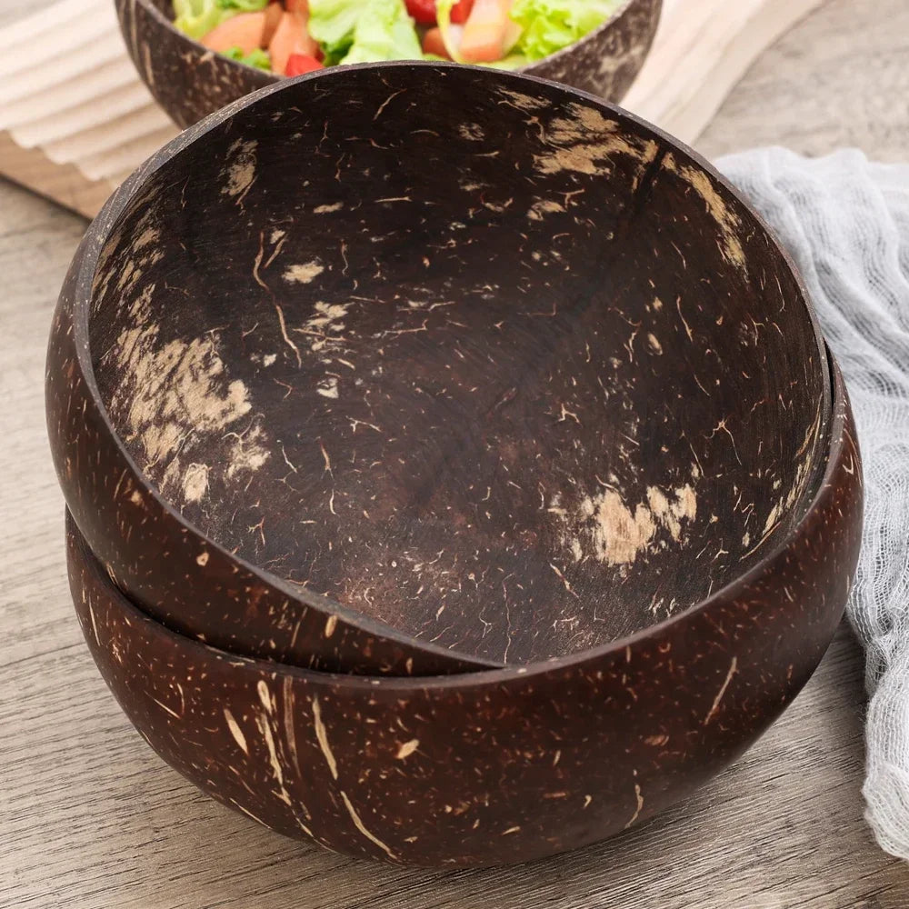 Natural Coconut Bowls And Wooden Spoon Sets Reusable Coconut Shell Bowls For Dessert Yogurt Fruit Salad Kitchen Tableware
