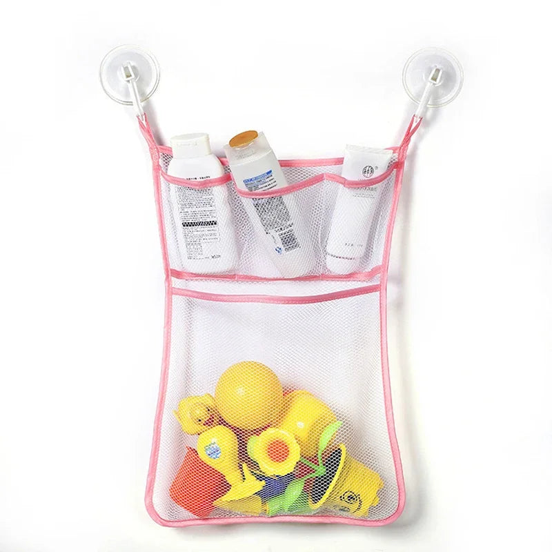 Baby Shower Toy Cute Duck Frog Net Toy Storage Bag Strong Suction Cup Baby Shower Game Bag Bathroom Organizer Water Toy