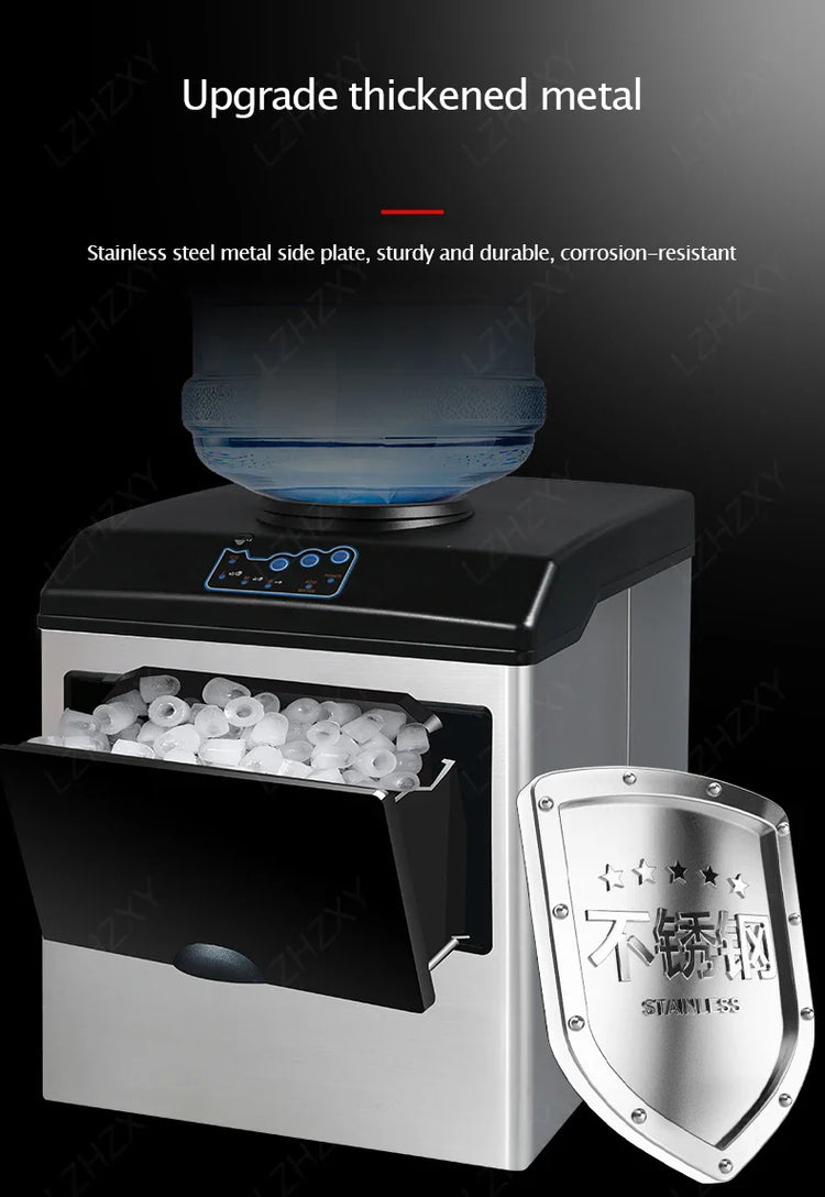 Commercial Ice Machine 25KG Desktop Multifunctional Bucket of Water Automatic Ice Machine Bullet-shaped Round Ice Home Appliance