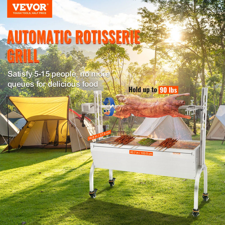 VEVOR Stainless Steel Rotisserie Grill BBQ Whole Pig Lamb Goat Charcoal Spit Grill Electric BBQ Hog Rotisserie Roaster 46 Inch