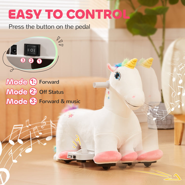 AIYAPLAY 6V Electric Ride on Unicorn with Music Forward