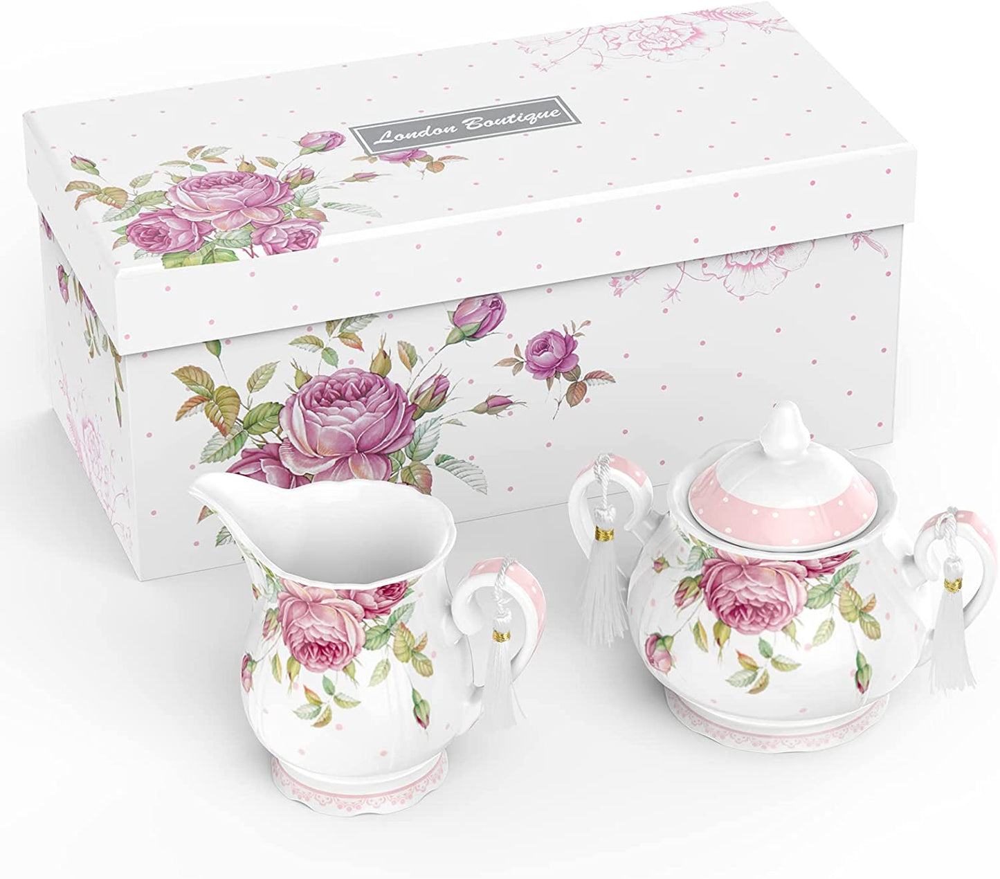 After Tea Coffee Set in Pink Rose Teapot Set, Cups/ Saucers Cake Stand