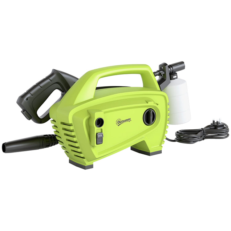 Outsunny 1600W High Pressure Washer, 130 Bar Pressure, 390 L/h Flow, Portable Power Washer Jet Wash Cleaner with Adjustable Nozzle, 6M Hose, Handle for Home Patio Car Driveway, Green