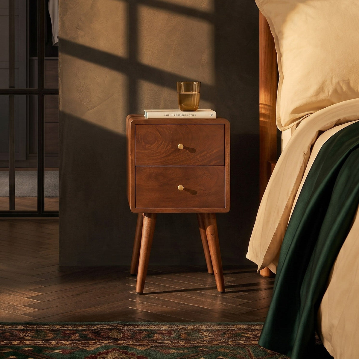 Scandinavian Walnut Logan Narrow Bedside Table