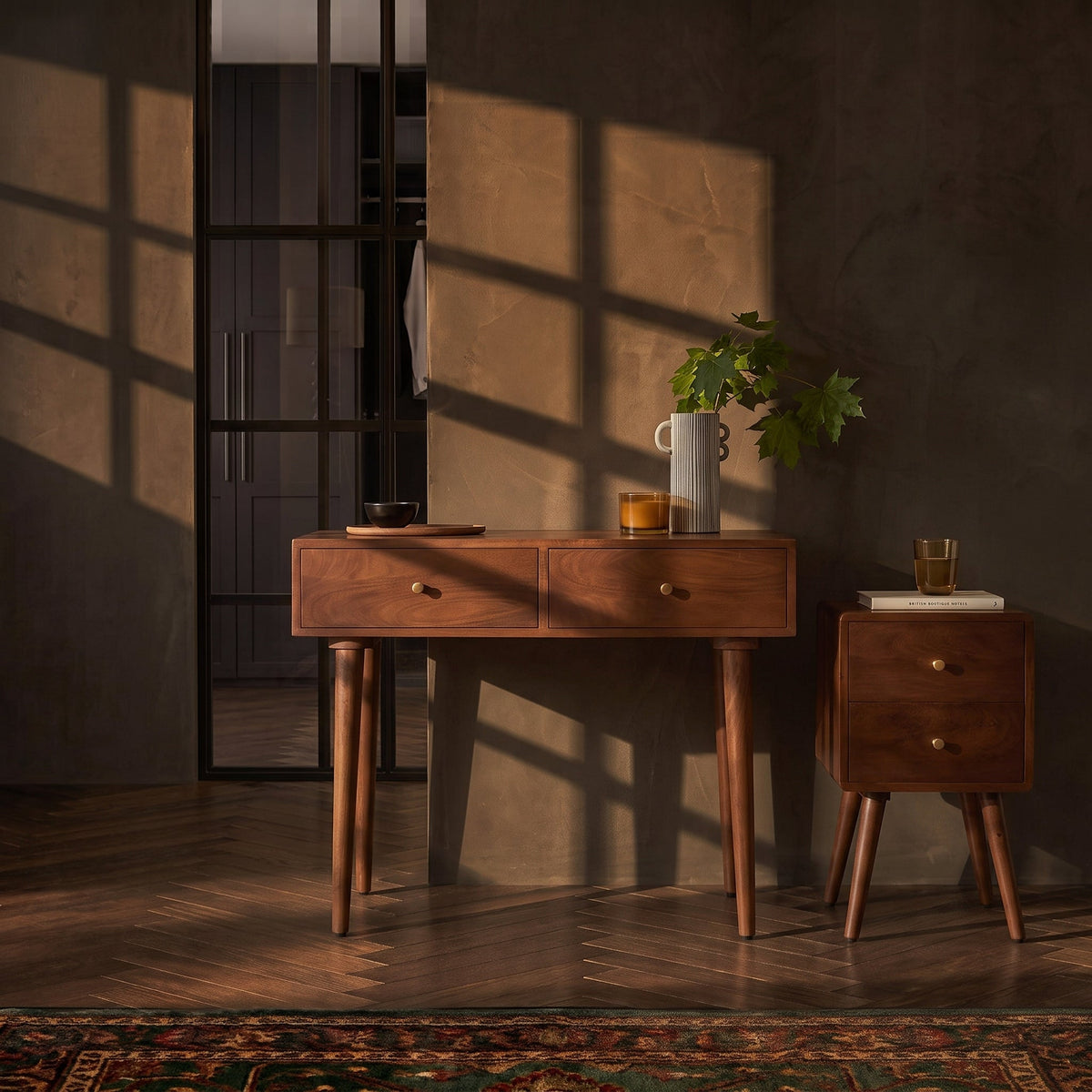 Scandinavian Walnut Logan Narrow Bedside Table