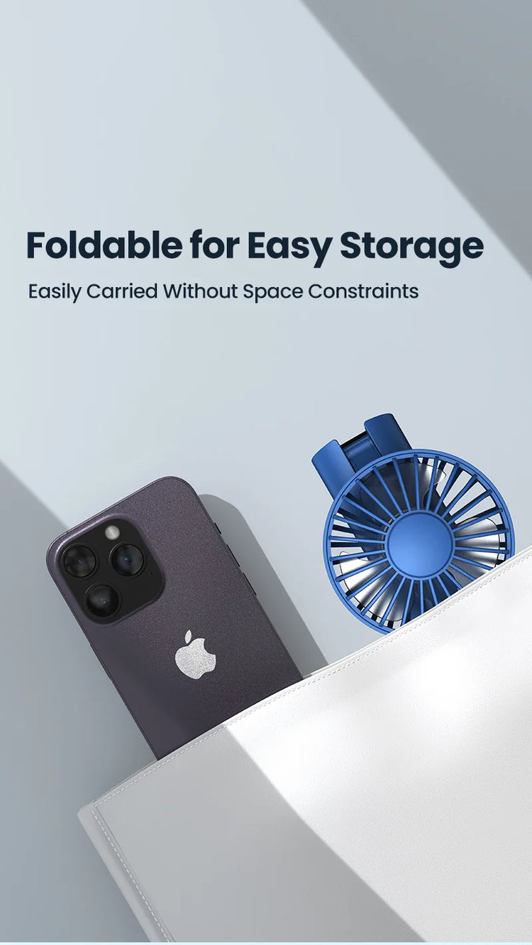 TOPK Portable Hand Held Fan,5000mAh 2-IN-1 Neck HandHeld Fan 180° Foldable Whisper-Quiet Brushless Motor Comes with Hanging Rope