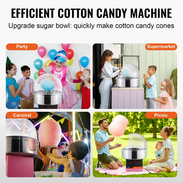 VEVOR Electric Cotton Candy Machine 1000W Candy Floss Maker Commercial Cotton Candy Machine Stainless Steel Bowl and Sugar Scoop