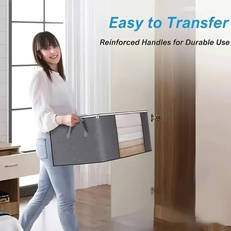 Set of 4 Extra Large Foldable Clothes Storage Bags 120L Grey Organisers Box Zip