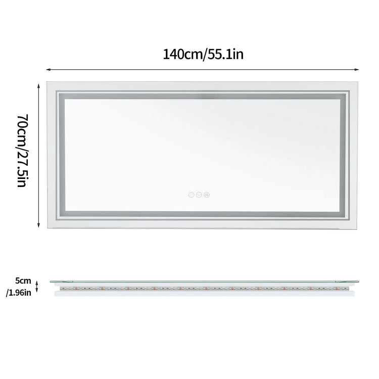 Jumbo-Large Illuminated LED Bathroom Mirror, Front and Backlit Lights, Wall Mounted, Touch Anti-fog Vanity Mirror