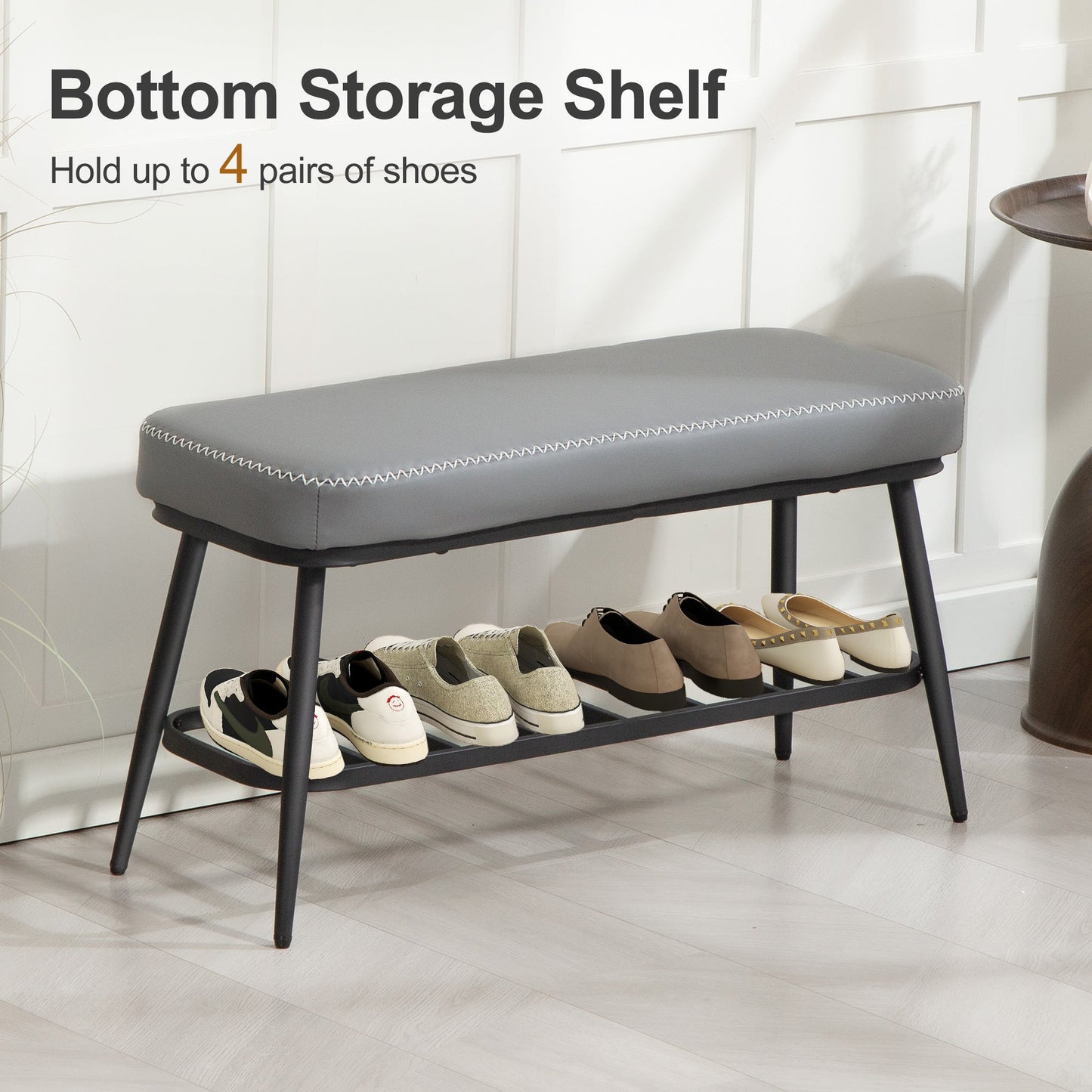 Grey Shoe Storage Bench PU Leather Seat Cabinet Hallway Organiser