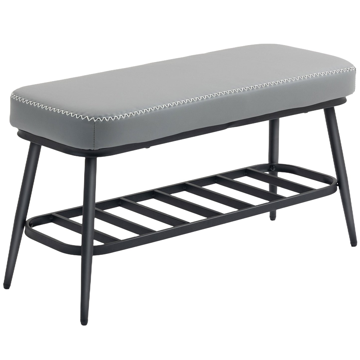 Grey Shoe Storage Bench PU Leather Seat Cabinet Hallway Organiser