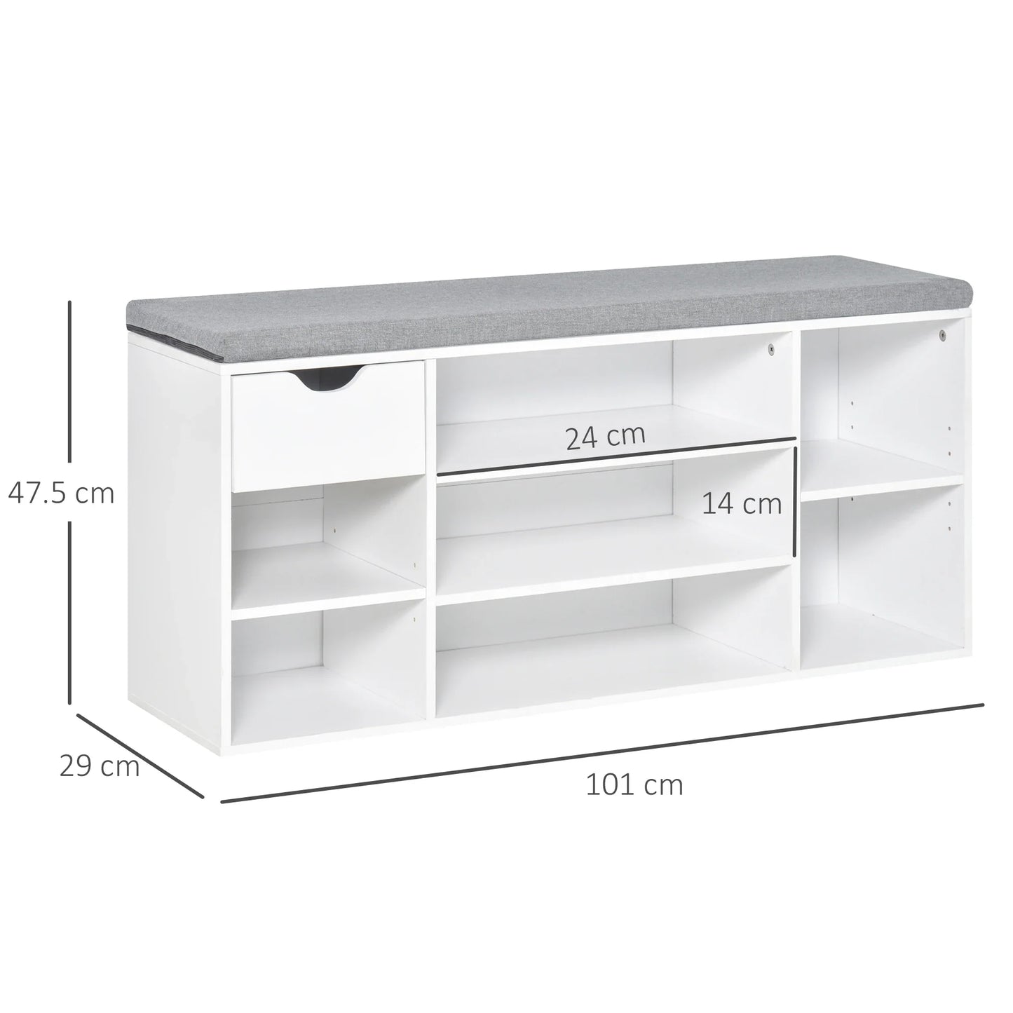 Shoe Storage Cabinet Bench with Cushion - Adjustable Shelves Shoes White & Grey