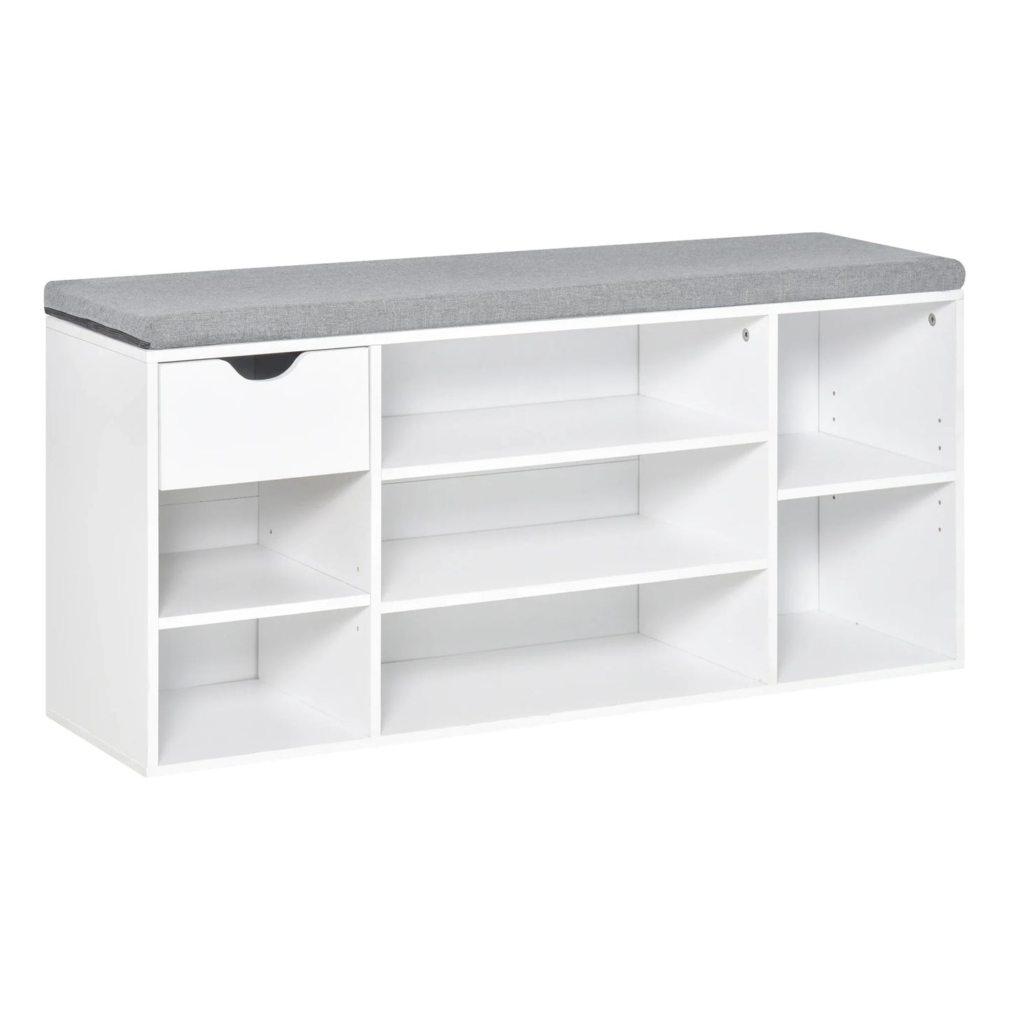 Shoe Storage Cabinet Bench with Cushion - Adjustable Shelves Shoes White & Grey