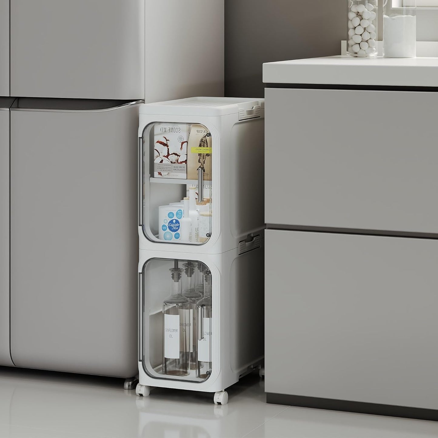 Slim White 3 Tier Storage Cabinet Narrow Gap Organiser Bathroom Kitchen Home