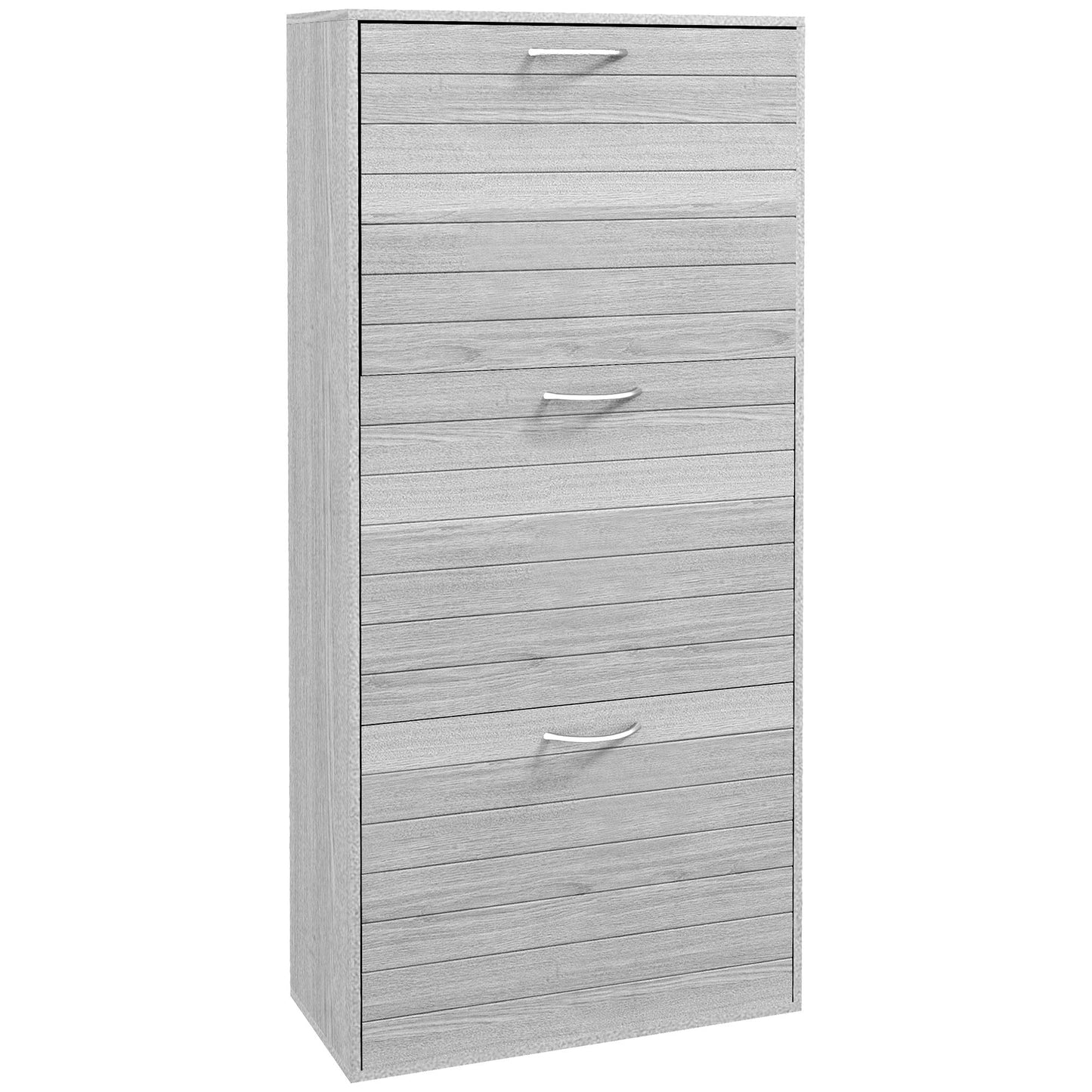 Slim Shoe Cabinet Grey Wood Effect 3 Flip Drawers 12 Pair Shoes Storage Rack