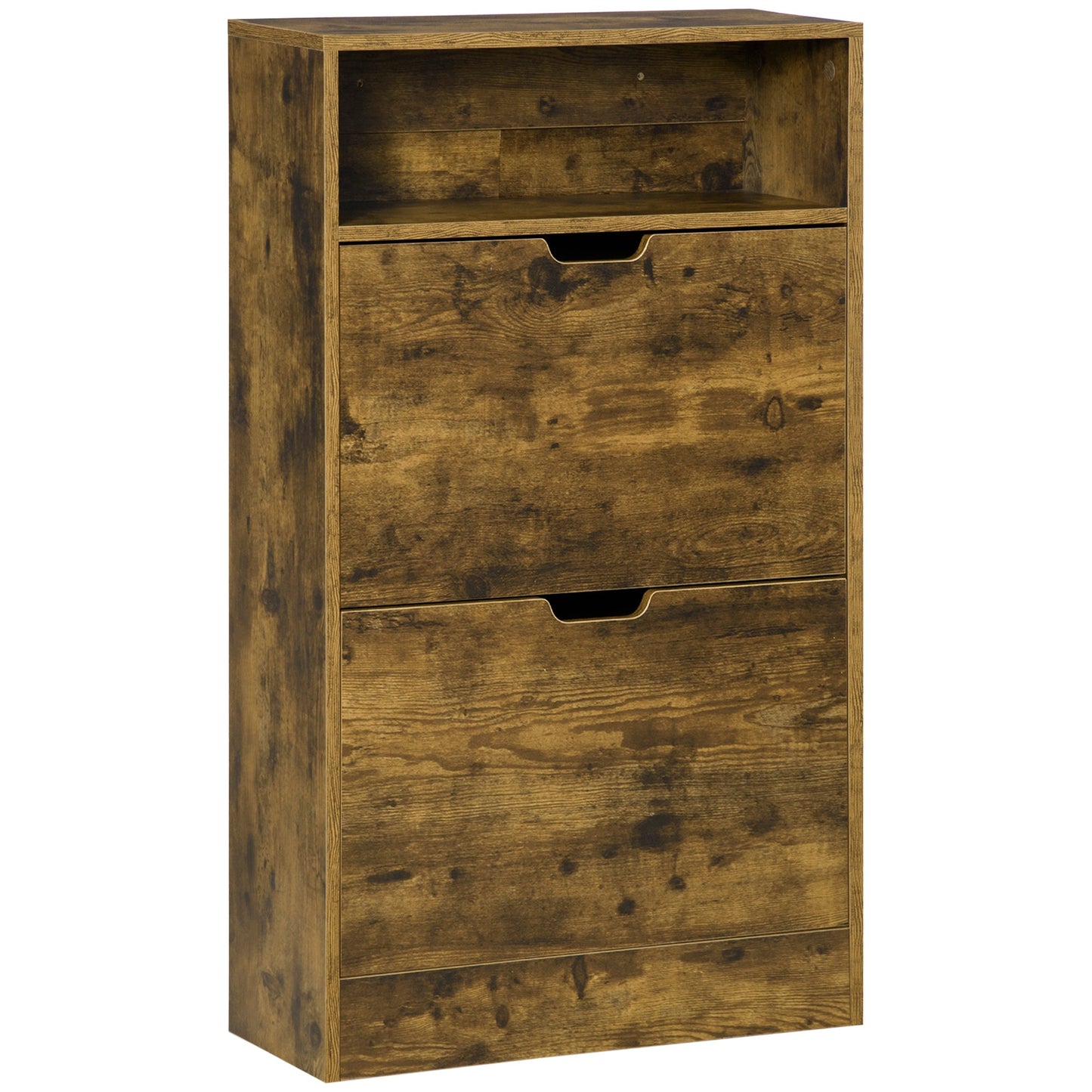Slim Shoe Cabinet Rustic Brown 2 Flip Drawers 12 Pair Shoes Storage Rack Holder