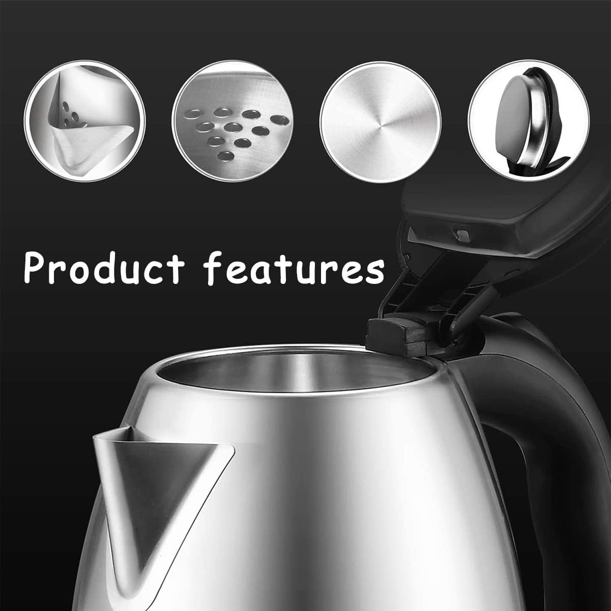 1.8L Electric Kettle 1500W Stainless Steel Cordless Jug Auto Shut-Off Overheat Protection