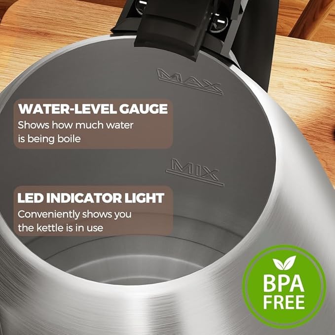 1.8L Electric Kettle 1500W Stainless Steel Cordless Jug Auto Shut-Off Overheat Protection
