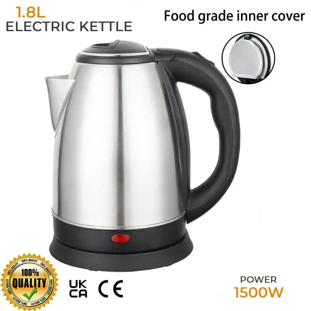 1.8L Electric Kettle 1500W Stainless Steel Cordless Jug Auto Shut-Off Overheat Protection