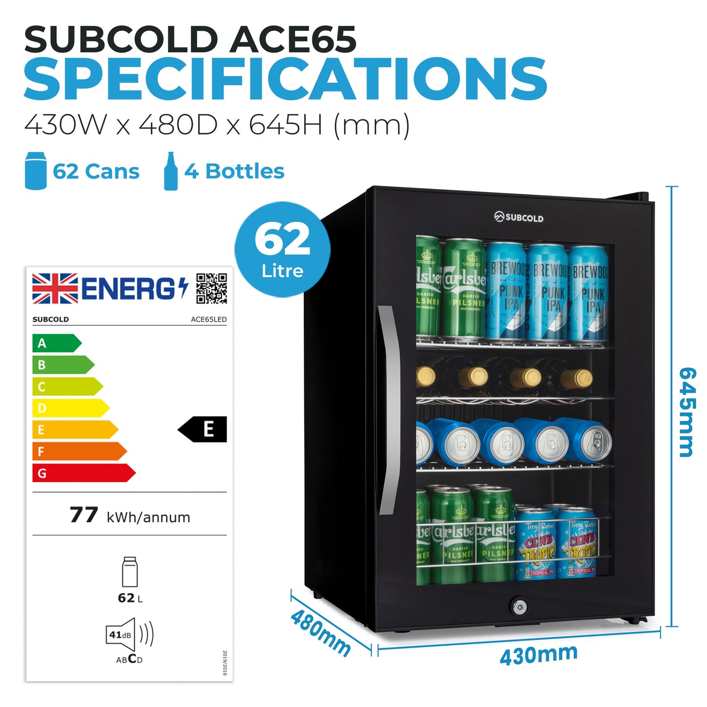 Subcold Ace65 LED Touch Control Beer Fridge